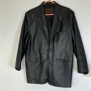 Men's Black Leather Blazer